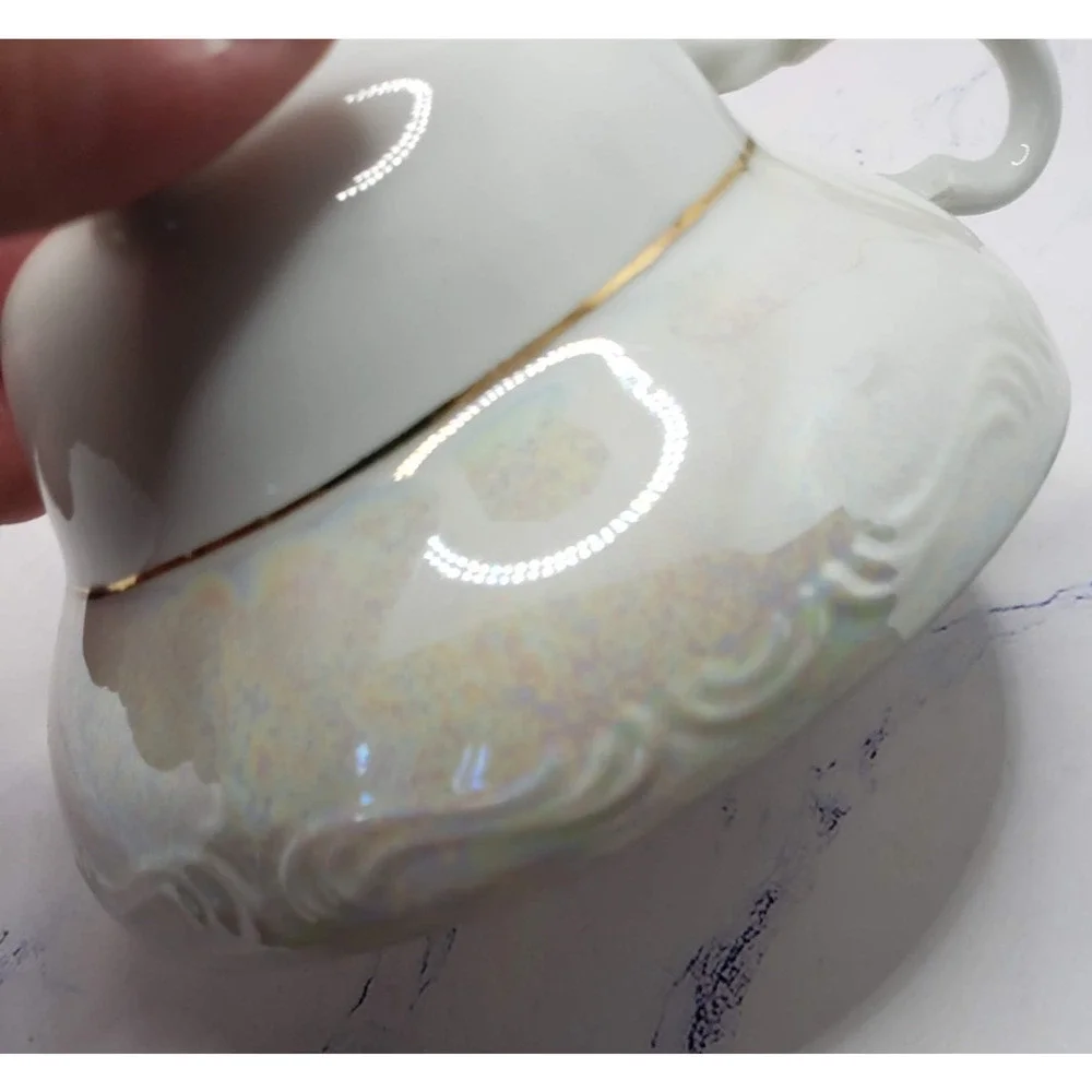 Porcelain Lusterware Pink Rose With Gold Trim Footed Teacup & Saucer Set